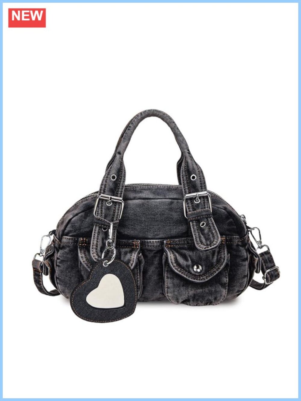 Vintage Denim Messenger Crossbody Bag with Adjustable Strap